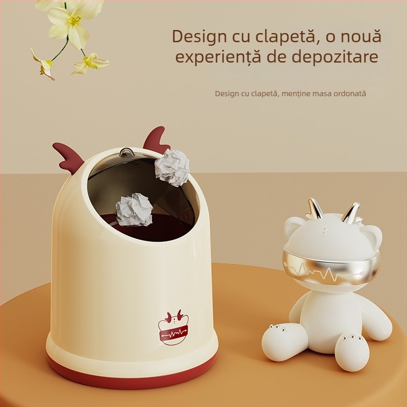 Coș de gunoi de birou cu capac cu atingere, în formă de butoi, capacitate sub 4 L, pentru casă, birou și sufragerie.