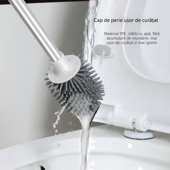 Set de perie pentru toaletă cu cap din silicon, montat pe perete, cu perie pentru plăci și bază