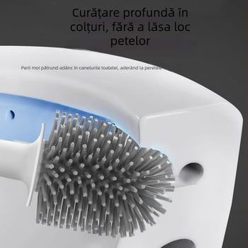 Set de perie pentru toaletă cu cap din silicon, montat pe perete, cu perie pentru plăci și bază