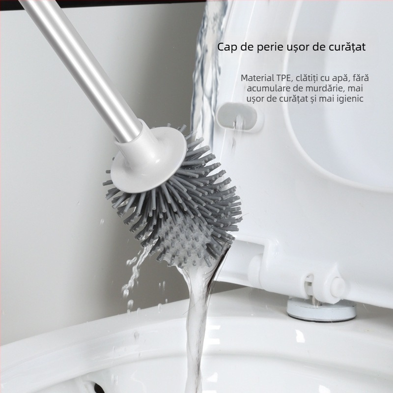 Set de perie pentru toaletă cu cap din silicon, montat pe perete, cu perie pentru plăci și bază