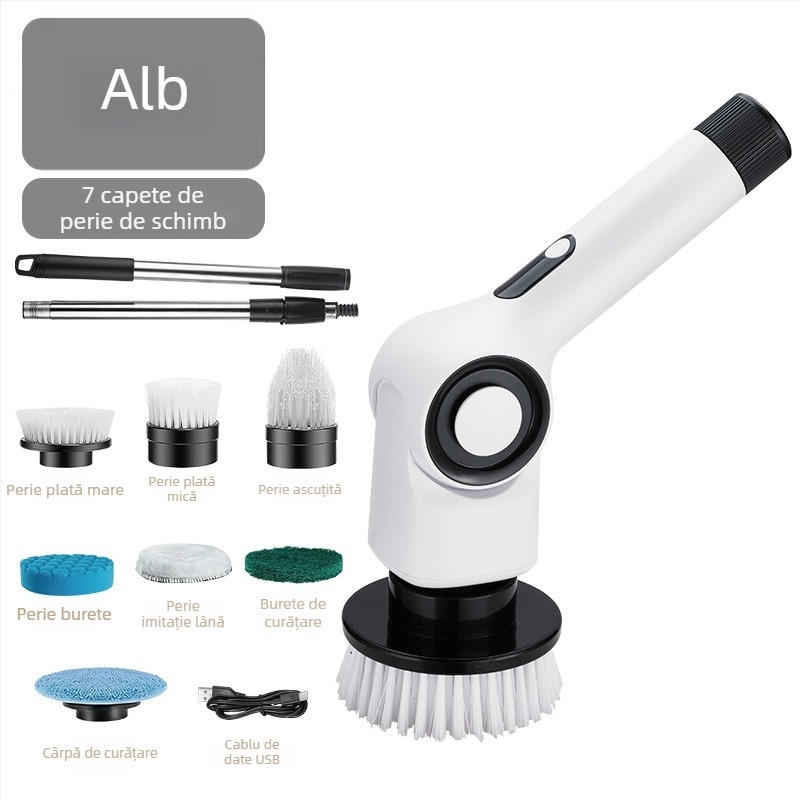 Perie electrică de curățare 7 în 1, cu rotație automată și extensie telescopică, fără fir, pentru podele