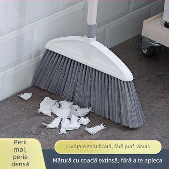Metla de uz casnic cu mâner lung din oțel inoxidabil și peri moi, nu se agață de păr, curăță eficient praful și murdăria de pe podea; cap din plastic