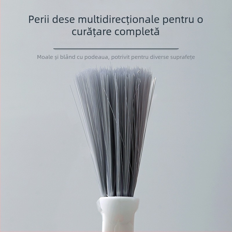 Metla de uz casnic cu mâner lung din oțel inoxidabil și peri moi, nu se agață de păr, curăță eficient praful și murdăria de pe podea; cap din plastic