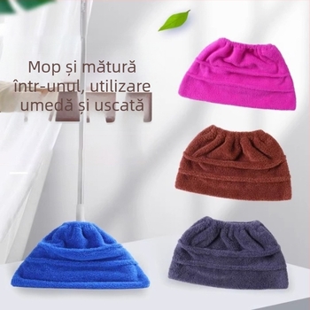 Husă elastică pentru mătură din velur coral, uz casnic, 2 în 1 măturat și șters