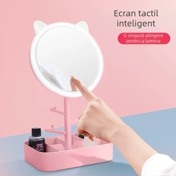 Oglindă de machiaj cu LED, de birou, iluminată, încărcare USB pentru cămin studențesc