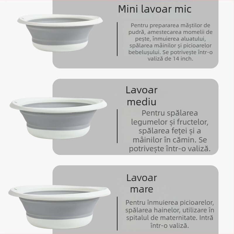 Vas pliabil pentru față din plastic, pentru uz casnic, set de trei piese, pentru adulți, lighean pentru picioarele bebelușilor, pentru spălat legume în bucătărie