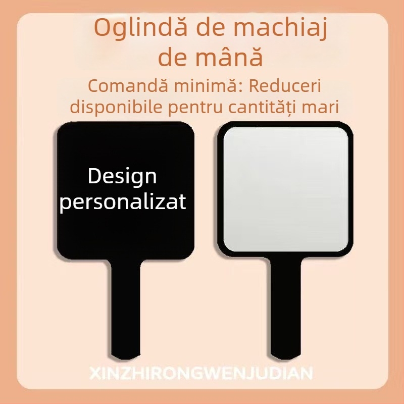 Oglindă de machiaj de mână, portabilă pentru studenți, oglindă de frumusețe compactă cu mâner negru premium