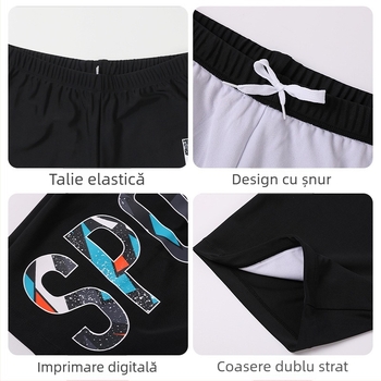 Costum de baie pentru băieți, croială pătrată, înot de antrenament, culoare solidă, poliester
