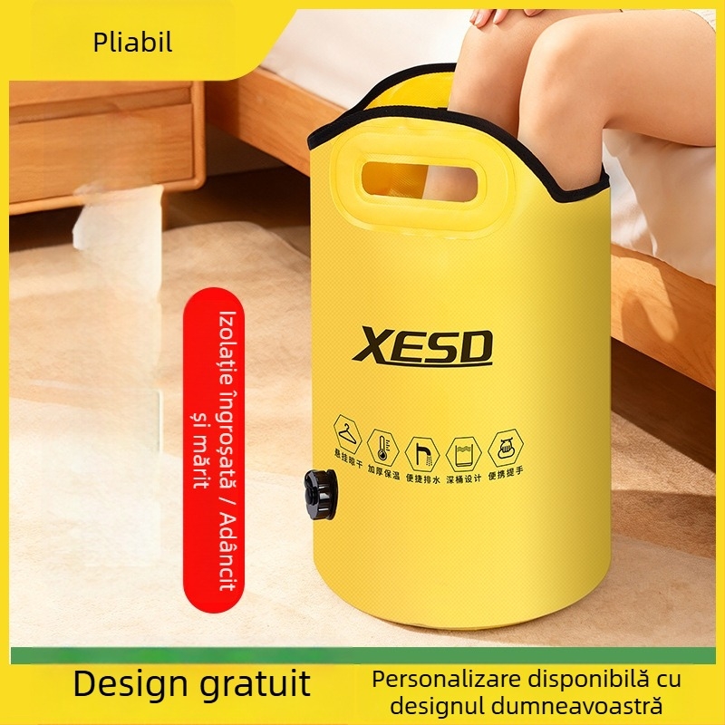 Vas pliabil pentru baie la picioare, izolat termic și cu controlul temperaturii, pentru casă, călătorii sau birou