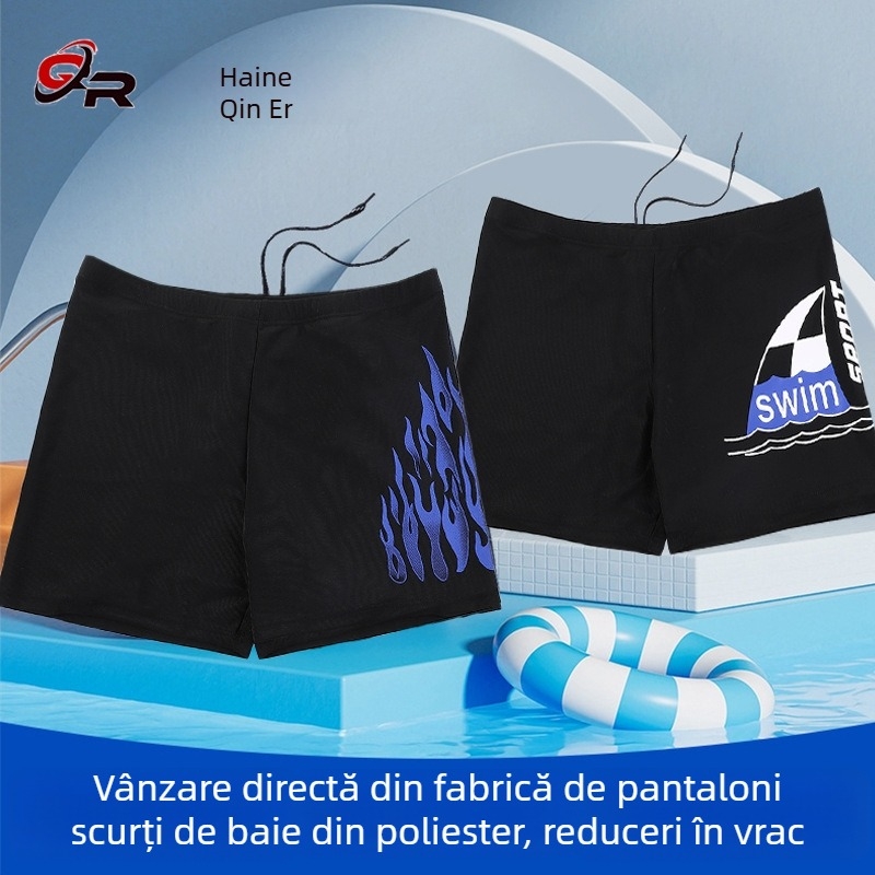 Șorturi de înot pentru bărbați din poliester – stil boxer, mărime mare, costum de înot sportiv conservator, cu imprimeu