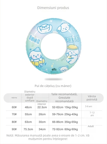 Inel de înot gonflabil pentru copii, design desen animat drăguț, 60–90 cm