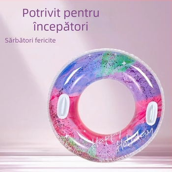 Inel de înot pentru adulți cu paiete colorate, design gros pentru subraț, gonflabil PVC, pentru exterior pe plajă sau la piscină