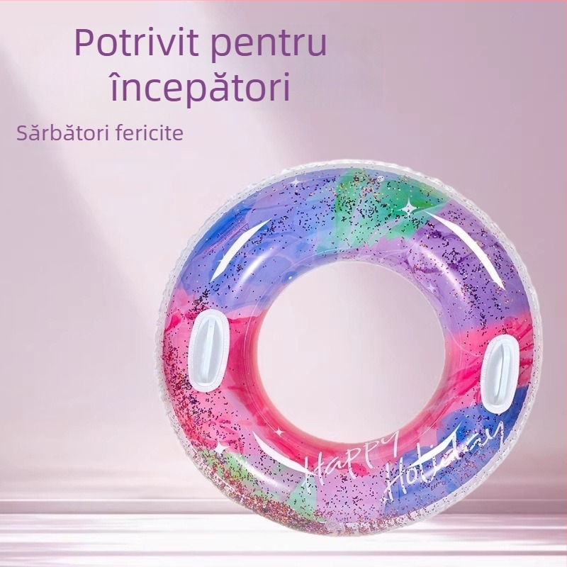 Inel de înot pentru adulți cu paiete colorate, design gros pentru subraț, gonflabil PVC, pentru exterior pe plajă sau la piscină