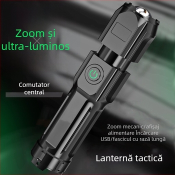 Lanternă LED reîncărcabilă cu spot, fascicul de lungă rază, portabilă, ultra-luminoasă pentru exterior și uz casnic