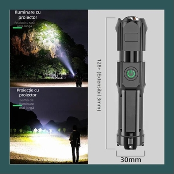 Lanternă LED reîncărcabilă cu spot, fascicul de lungă rază, portabilă, ultra-luminoasă pentru exterior și uz casnic