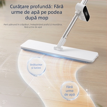 Mop plat pentru podea cu microfibră și mâner din oțel inoxidabil