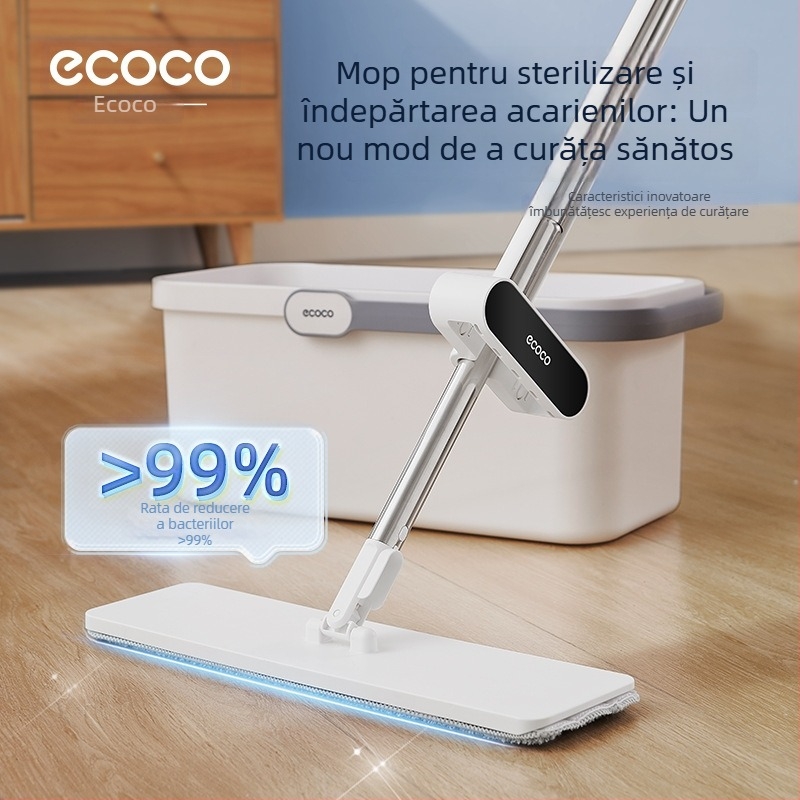 Mop plat pentru podea cu microfibră și mâner din oțel inoxidabil