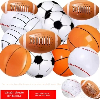 Set de mingi gonflabile de 16 inch: fotbal, baseball, rugby, baschet și minge de plajă pentru apă