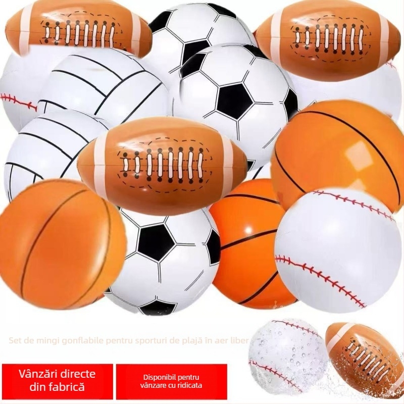 Set de mingi gonflabile de 16 inch: fotbal, baseball, rugby, baschet și minge de plajă pentru apă