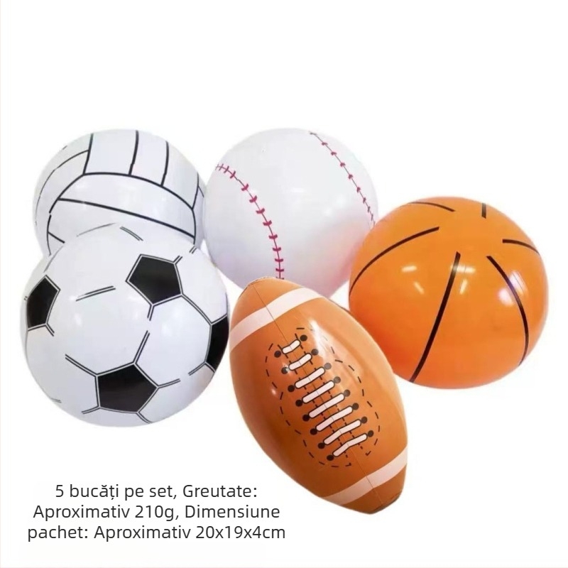 Set de mingi gonflabile de 16 inch: fotbal, baseball, rugby, baschet și minge de plajă pentru apă