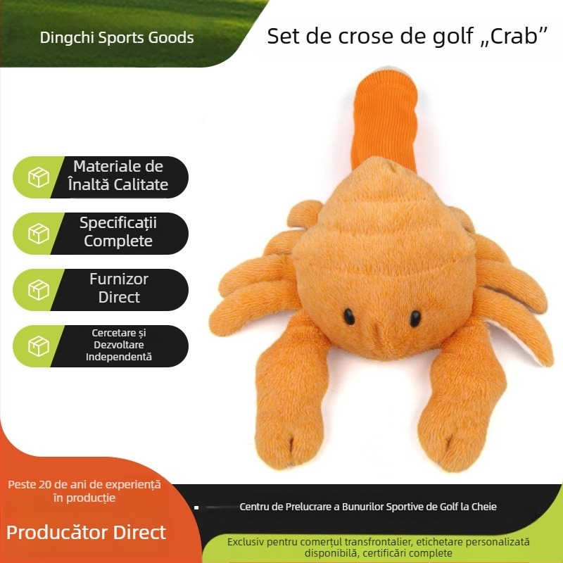 Protecție plușată pentru capul de golf, în formă de crab, rezistentă la zgârieturi și uzură, universală