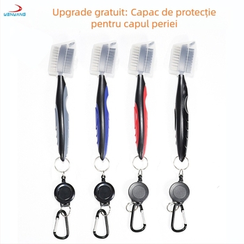 Perie de curățare pentru capul clubului de golf, caneluri, dublă față, capac de protecție