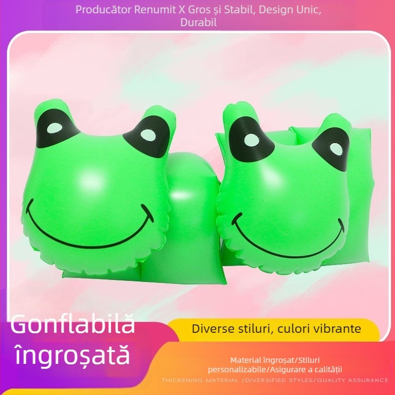 Inel gonflabil pentru copii, broscuță verde, PVC, pentru înot în aer liber