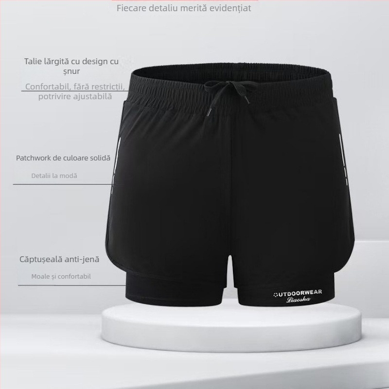 Șort de înot masculin, cu două straturi, protecție împotriva transparenței, uscare rapidă, imprimeu, plajă, plus size