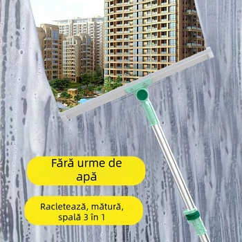 Mop din silicon pentru podea, cu mâner telescopic, ștergător de apă pentru baie