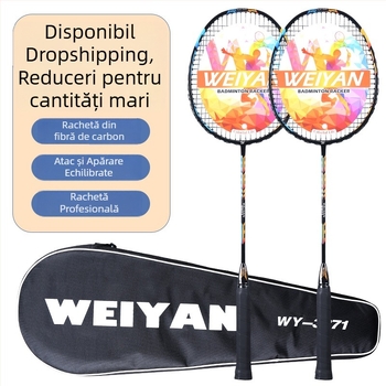 Set de două rachete de badminton din fibră de carbon, complet, ultraușoare