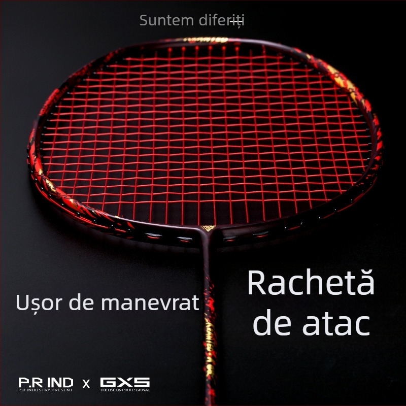Raquetă de badminton din fibră de carbon, ultraușoară, cu ramă box-frame, pentru antrenament și competiții, atac stabil
