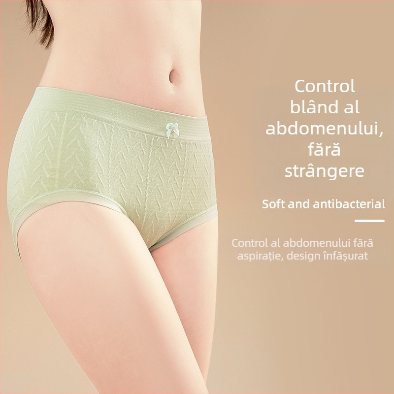 Chiloți femei plus-size, fără cusuri, antibacteriale, respirabili, talie medie, modelare abdomen și ridicare feselor, croială bikini