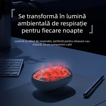 Încălzitor de mâini reîncărcabil, 2 în 1, cu lumină ambientală ce imită flacăra cărbunelui