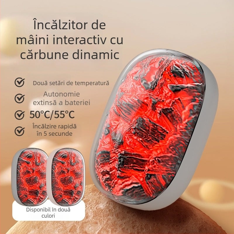 Încălzitor de mâini reîncărcabil, 2 în 1, cu lumină ambientală ce imită flacăra cărbunelui