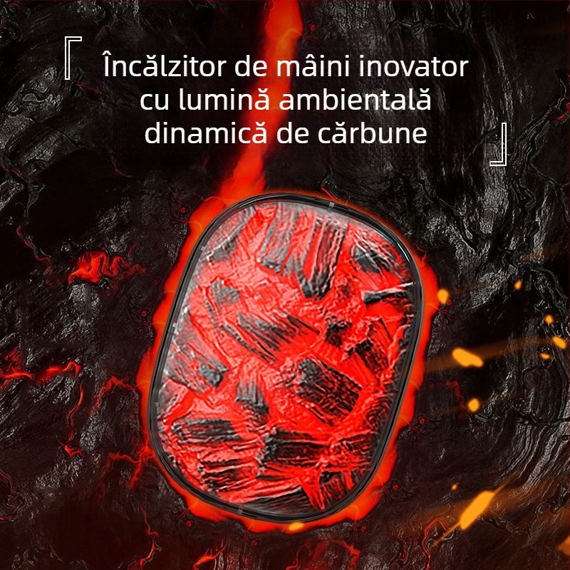 Încălzitor de mâini reîncărcabil, 2 în 1, cu lumină ambientală ce imită flacăra cărbunelui