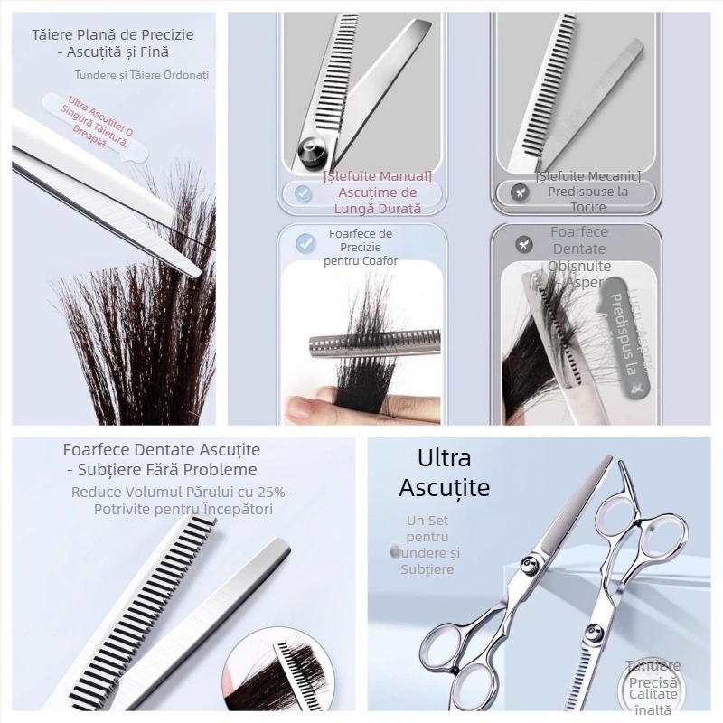 Set profesional de foarfeci pentru acasă: foarfeci de subțiere și foarfecă pentru breton