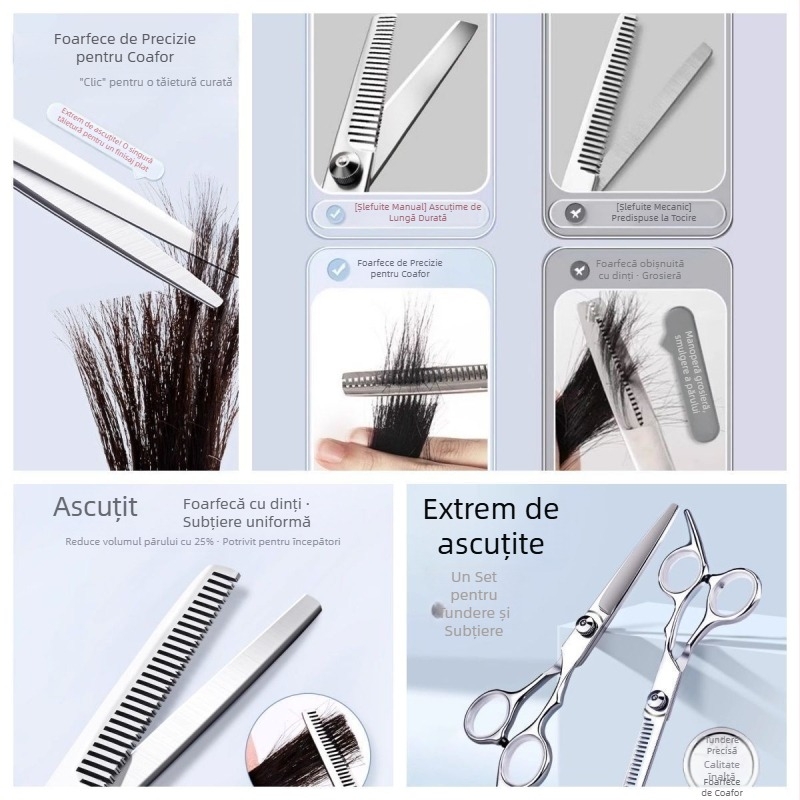 Set profesional de foarfeci pentru acasă: foarfeci de subțiere și foarfecă pentru breton