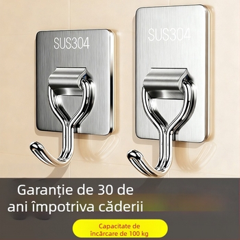Cuier adeziv fără găuri, din oțel inoxidabil 304, gros, încărcătură 1–3 kg, pentru bucătărie și baie