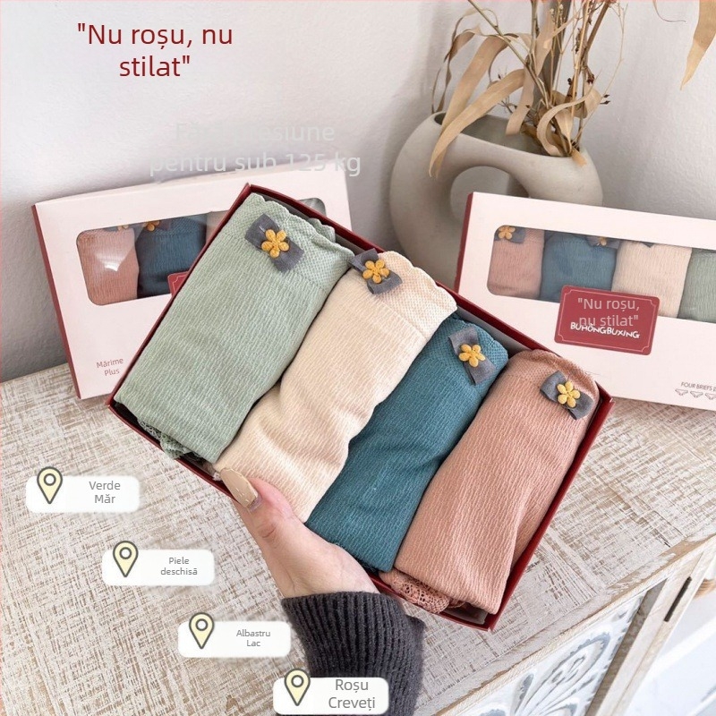 Chiloți femei fără cusături, cu margine din dantelă, talie medie, plus size, în cutie