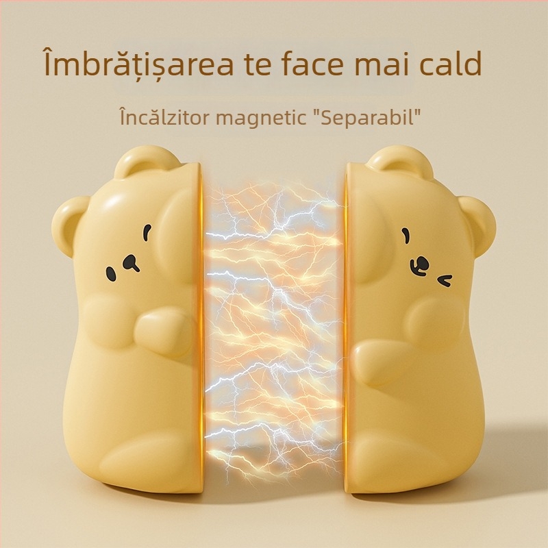Încălzitor de mâini în formă de ursuleț, încărcare USB, magnet detașabil, 2 în 1, ținut în mână