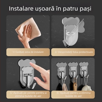 Cârlig adeziv în stil urs pentru bucătărie și casă, montaj pe perete fără găuri, pentru ușa băii