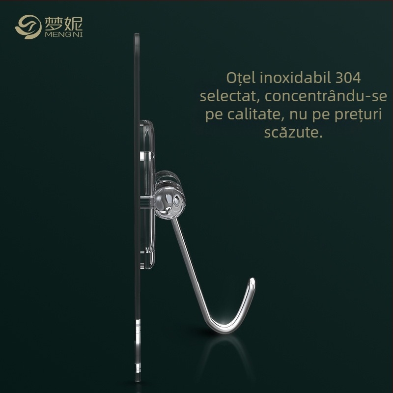 Mengni Cârlig de perete din oțel inoxidabil cu ventuză, montare fără găuri, încărcare până la 5 kg, design modern, un singur cârlig