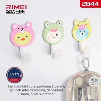 Cuier autoadeziv din oțel-carbon, cuier dublu, design drăguț de desen animat, 1–3 kg, set de 2 buc.