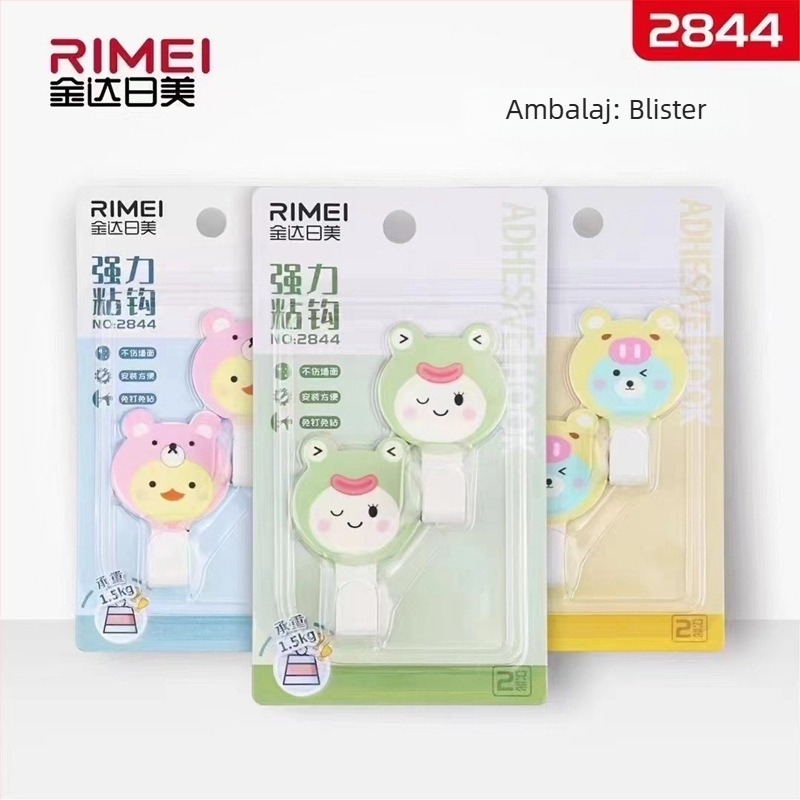 Cuier autoadeziv din oțel-carbon, cuier dublu, design drăguț de desen animat, 1–3 kg, set de 2 buc.