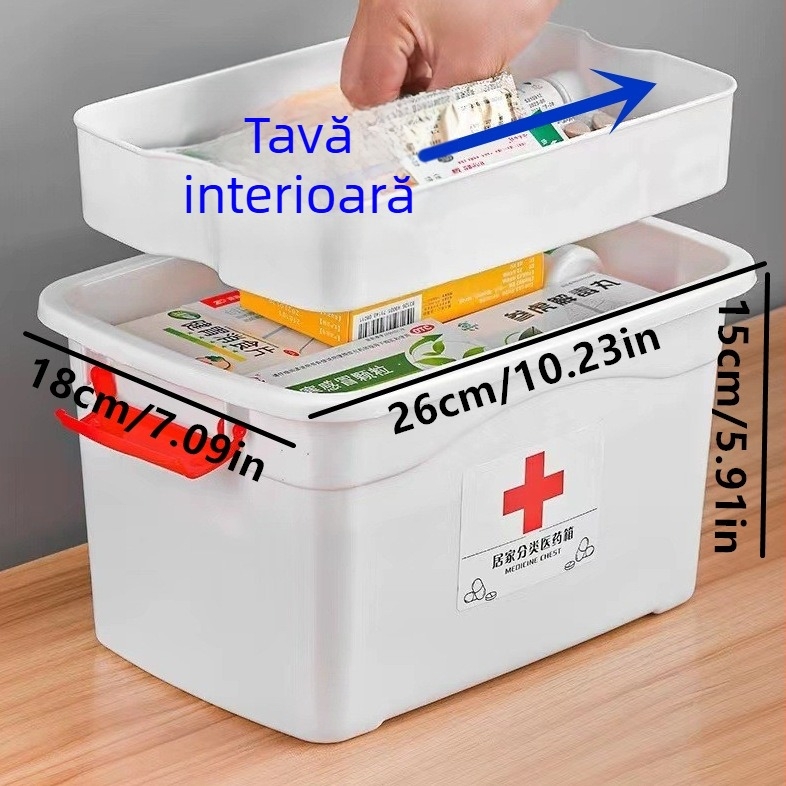 Kit portabil mare de prim ajutor din plastic, cu patru compartimente