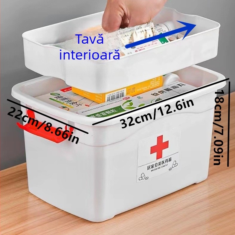 Kit portabil mare de prim ajutor din plastic, cu patru compartimente