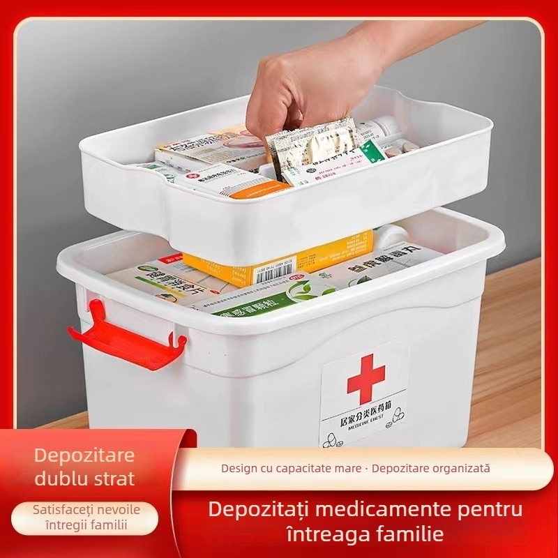 Kit portabil mare de prim ajutor din plastic, cu patru compartimente
