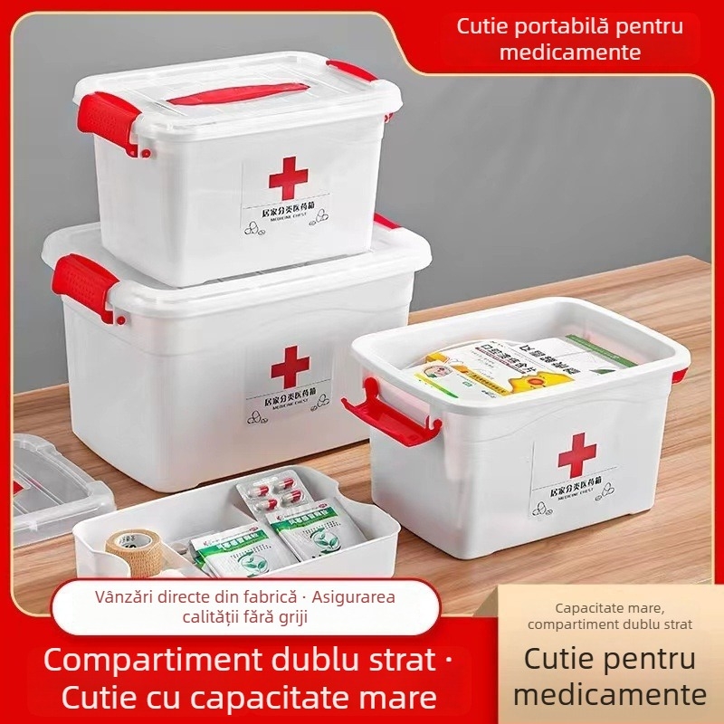 Kit portabil mare de prim ajutor din plastic, cu patru compartimente