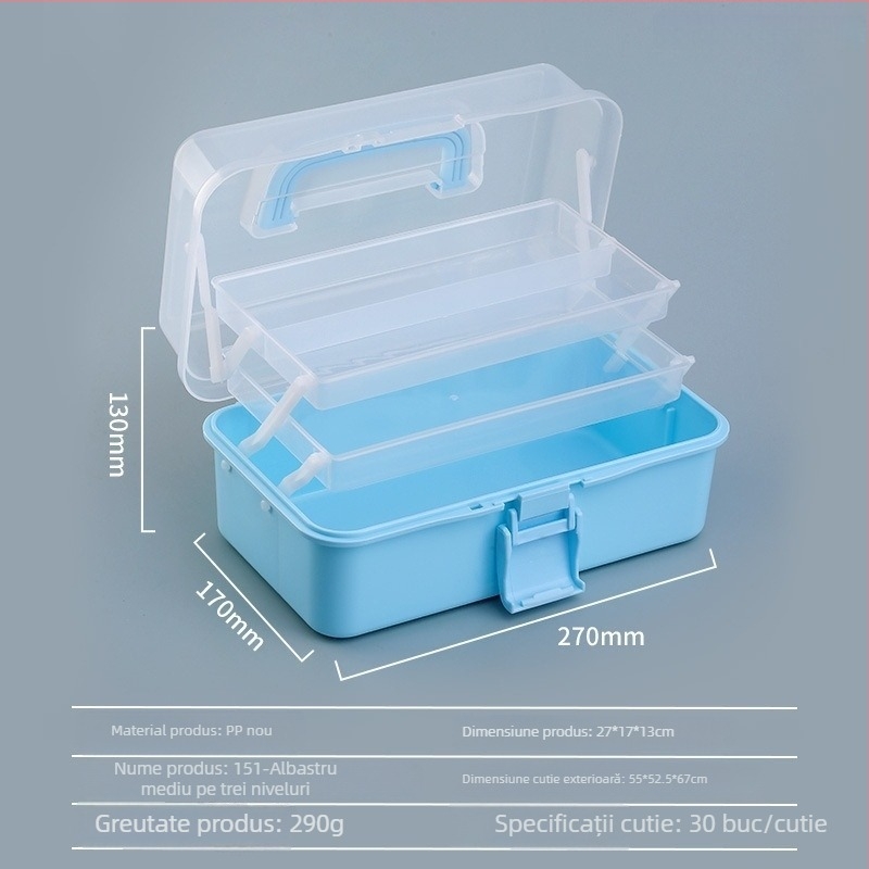 Cutie de depozitare cu trei etaje, pliabilă: organizator pentru unelte, materiale de artă, trusă medicală de uz casnic, cutie pentru piese metalice, set manichiură