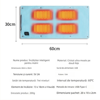 Încălzitor inteligent de mână USB din grafen pentru birou și casă – încălzește mâinile, picioarele, talia și burta